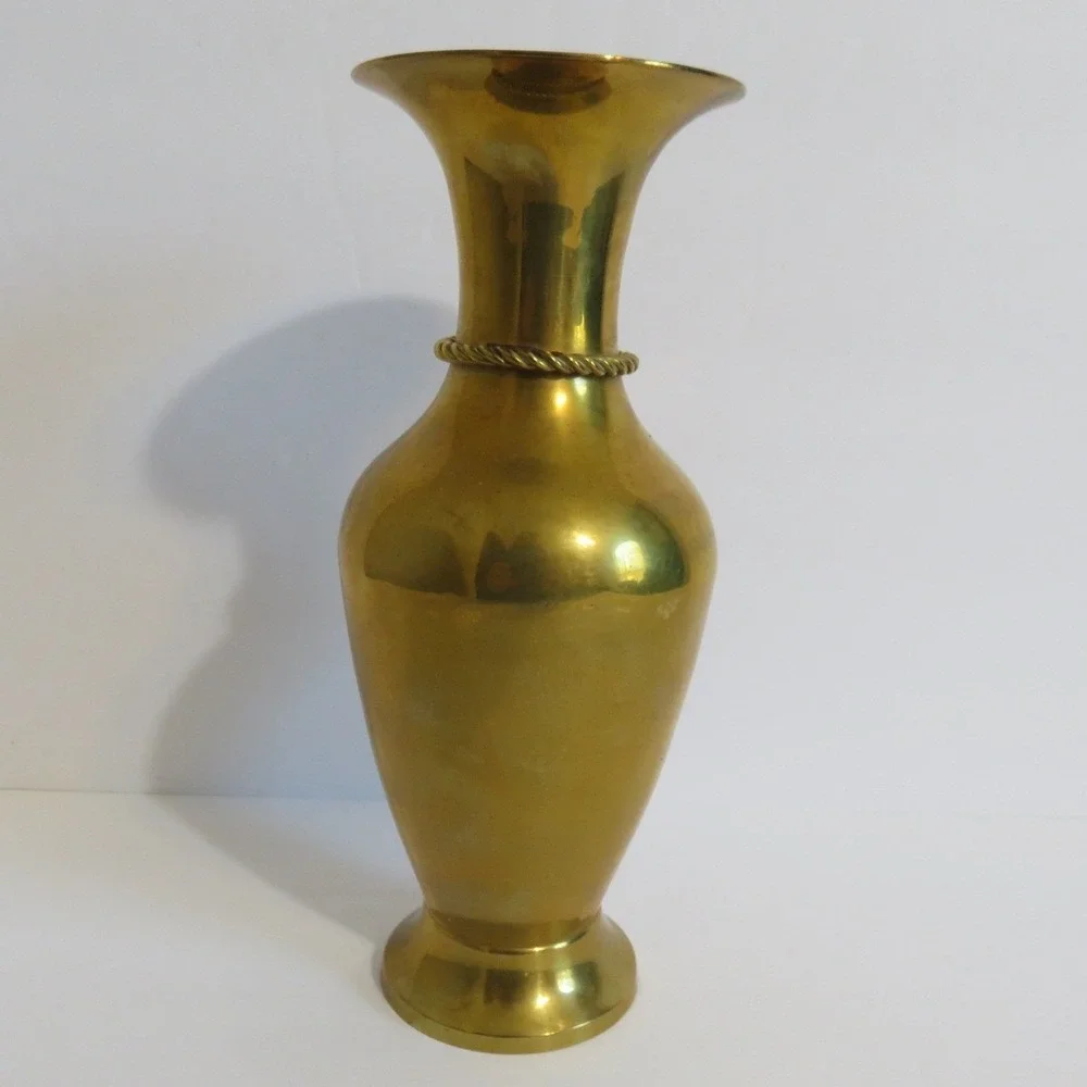 Wildwood Brass Vase Decorative Rope Detail‎ Flared Neck Mid Century Modern 7.5